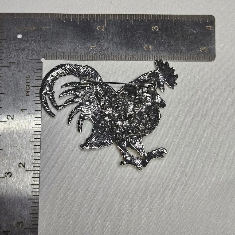 Rooster Brooch Pin Womens OS Purple Pink Enamel Rhinestone Bird Farm
